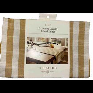 Threshold Yellow Clipped Stripe Table Runner Extended Length 14" x 108" New
